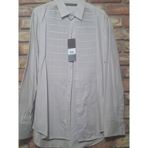 Perry Ellis Shirt Mens L Pleated Bib Front Tuxedo Striped Dress Cotton - NWT